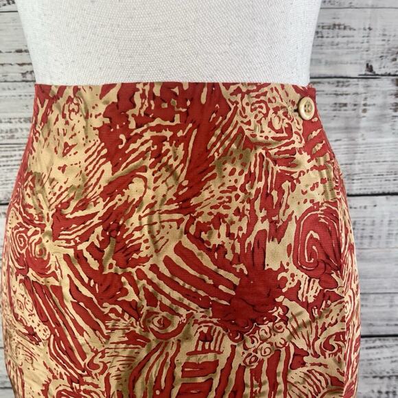 Nygard Collection Skirt size 8 Petite Dark Red Gold Silk Swirls Long Faux Wrap - Picture 4 of 11